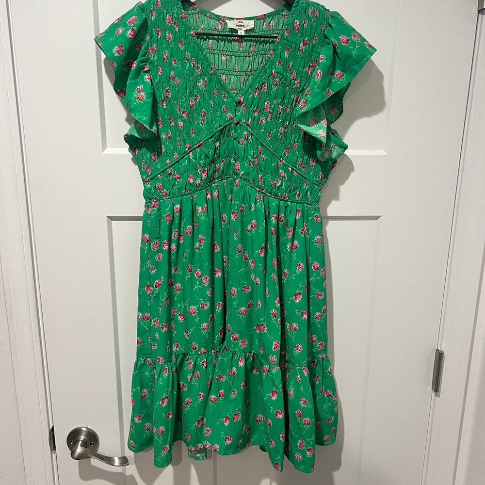 Entro Green and Pink Floral Midi Dress Size Small